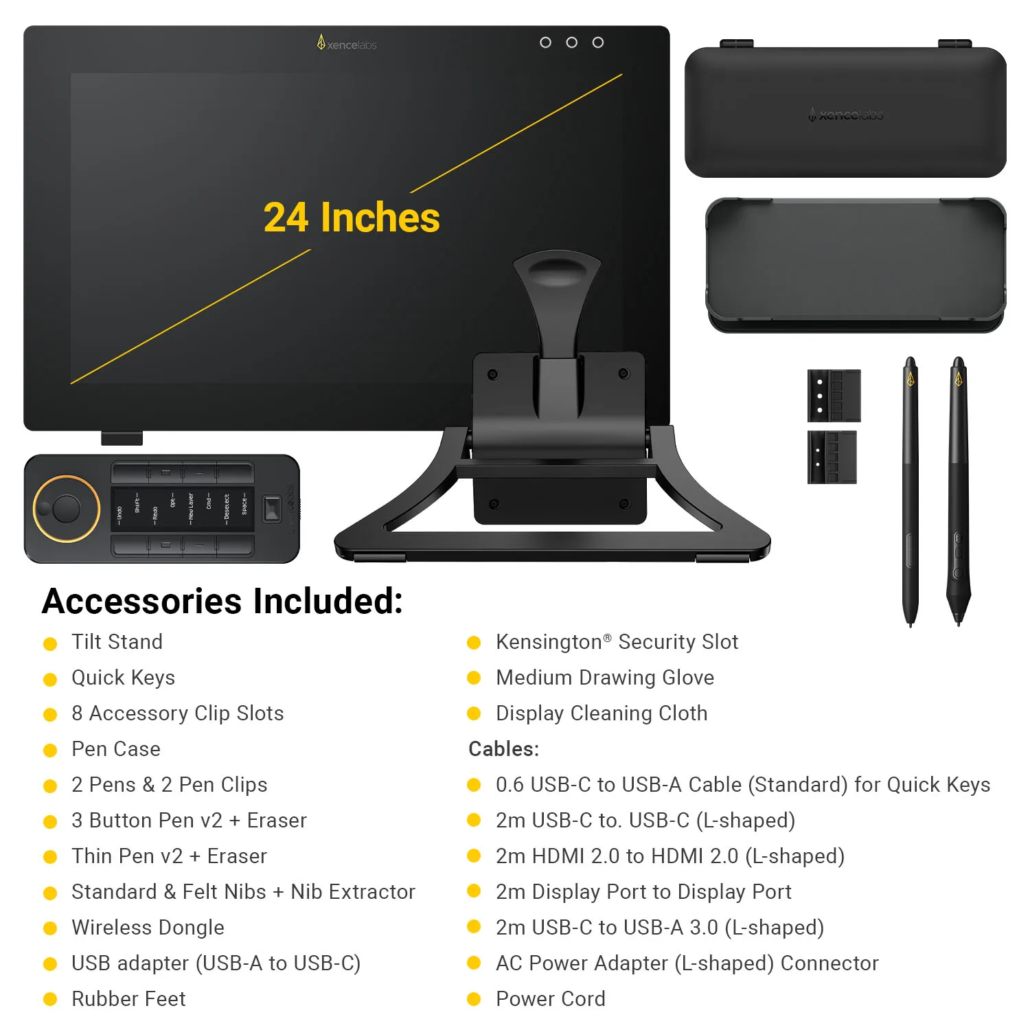 Xencelabs Pen Display 24 Drawing Monitor 4K Graphic Pen Tablet Monitor 24 inch 99% Adobe RGB 2 Pens for Win/Mac/Linux