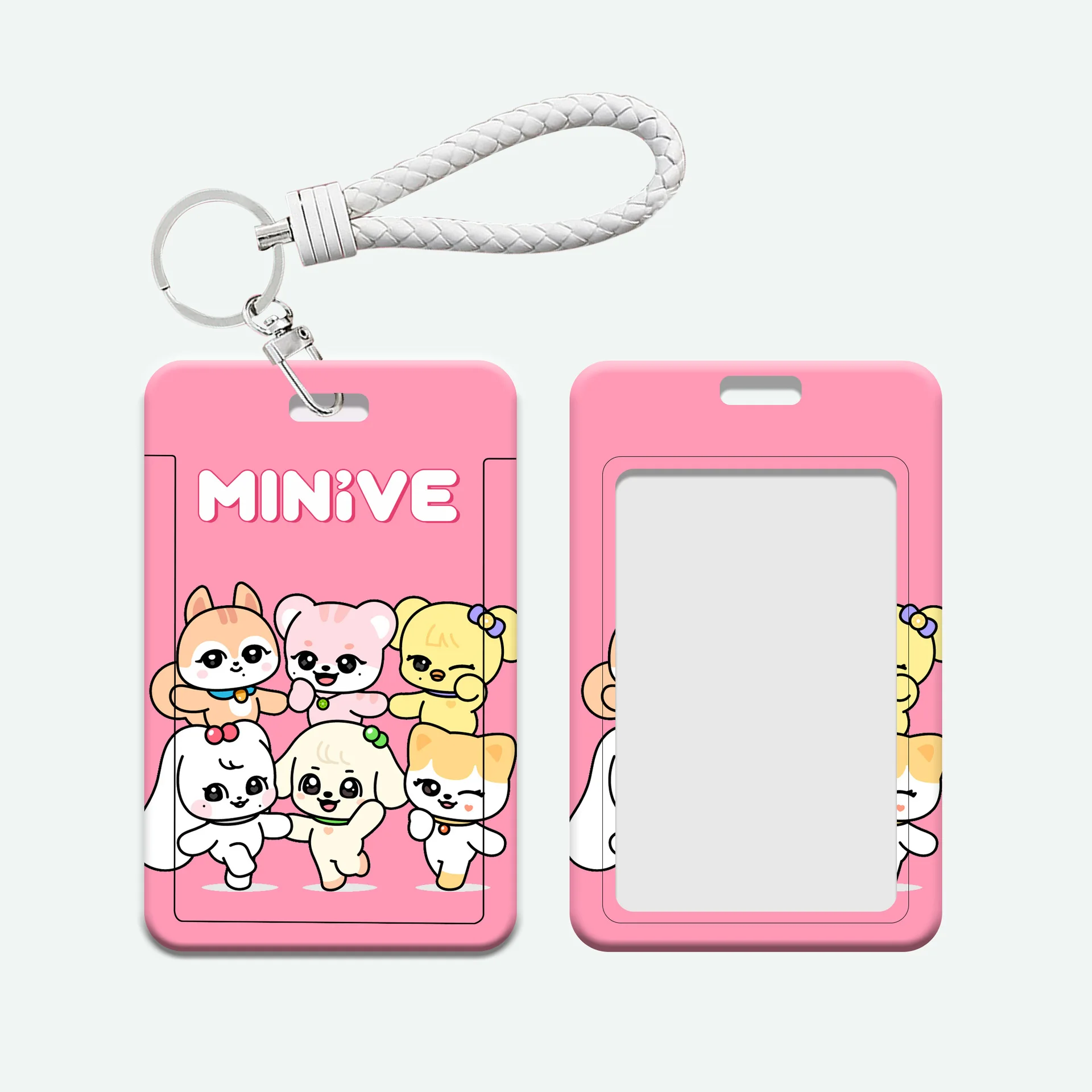 

KPOP IVE Card Holder MINIVE Cartoon Student ID Bus Card White Leather Rope Breastpiece Pendant Protective Cover NAORI CHERRY