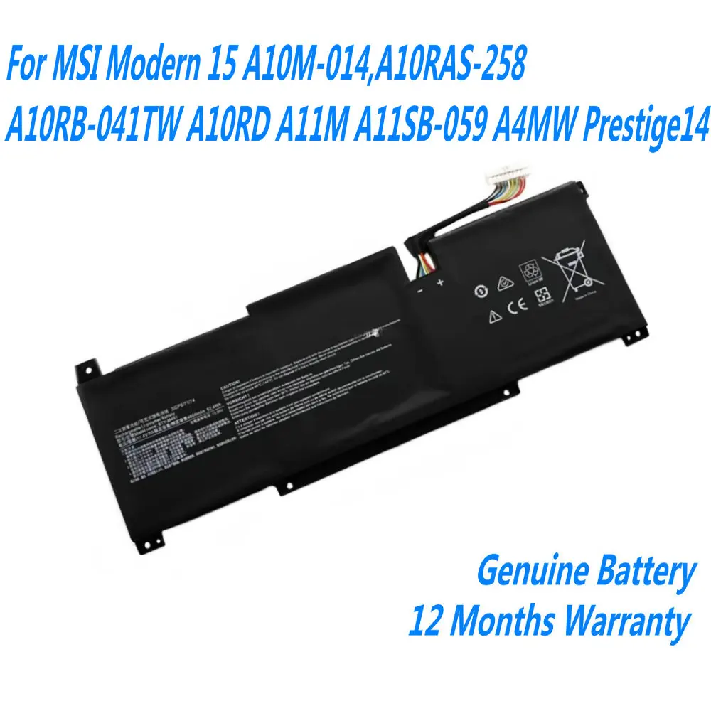 Bateria genuína do portátil do BTY-M491 para MSI, moderno 15, A10M-014,A10RAS-258, A10RB-041TW, A10RD, A11M, A11SB-059, A4MW, Prestige14, 4600mAh