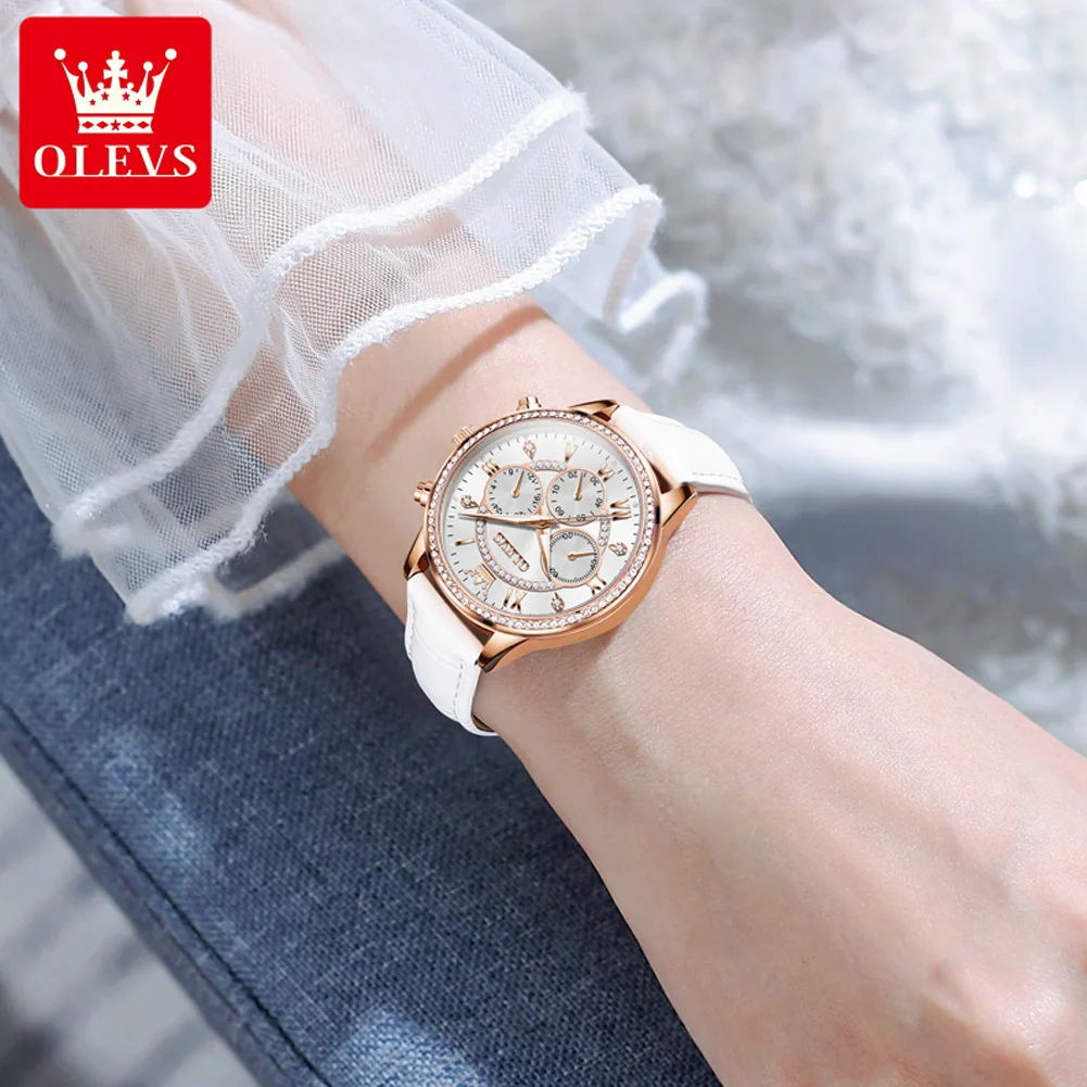 OLEVS Original Women‘s Watch Ladies Analog Quartz Elegant Diamond Wristwatch Leather Strap 3Bar Waterproof Luxur Brand 2915