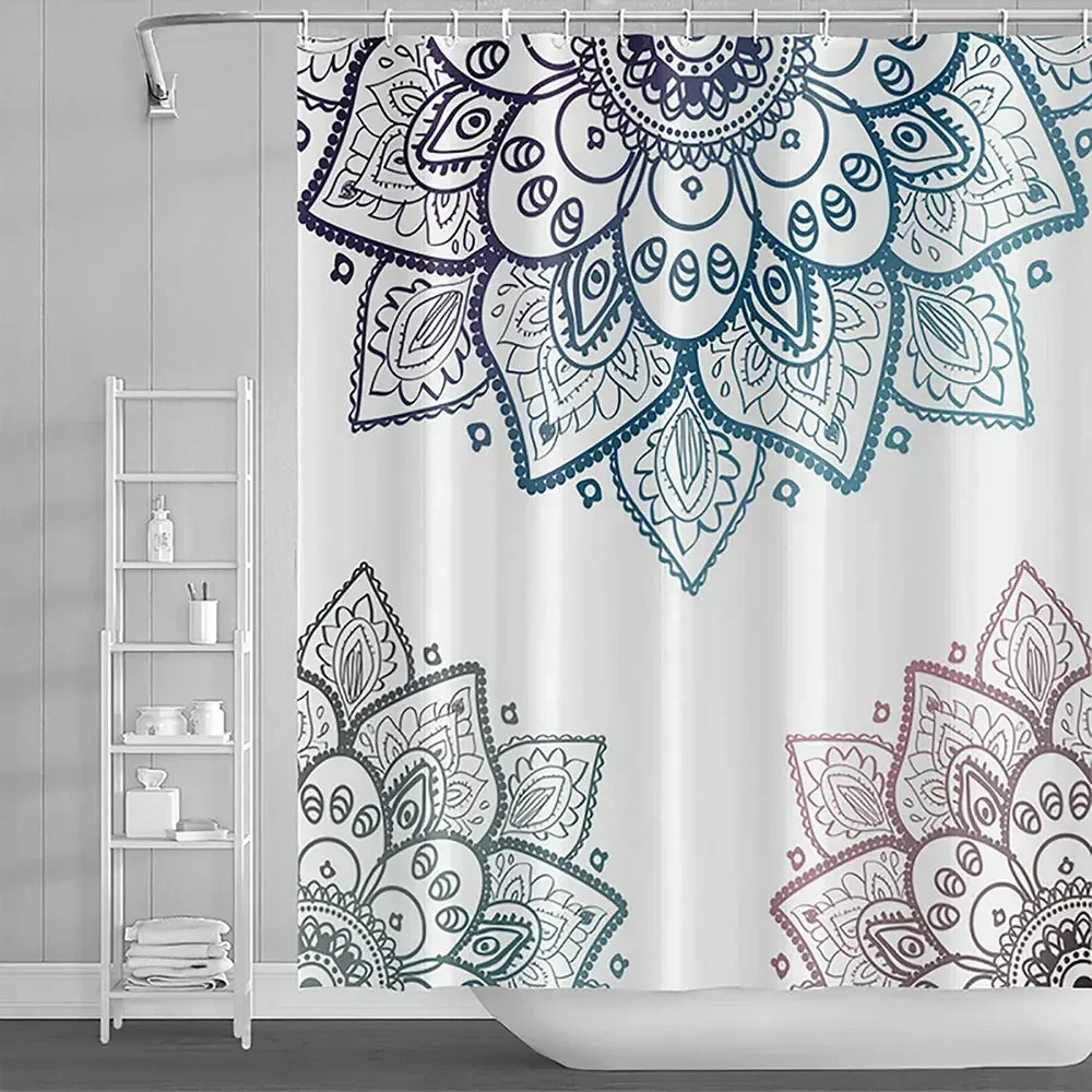 Bohemian Mandala Shower Curtain Modern Style India Abstract Ethnic Blue Pink Lotus Waterproof Bathroom Curtains With Hooks Set