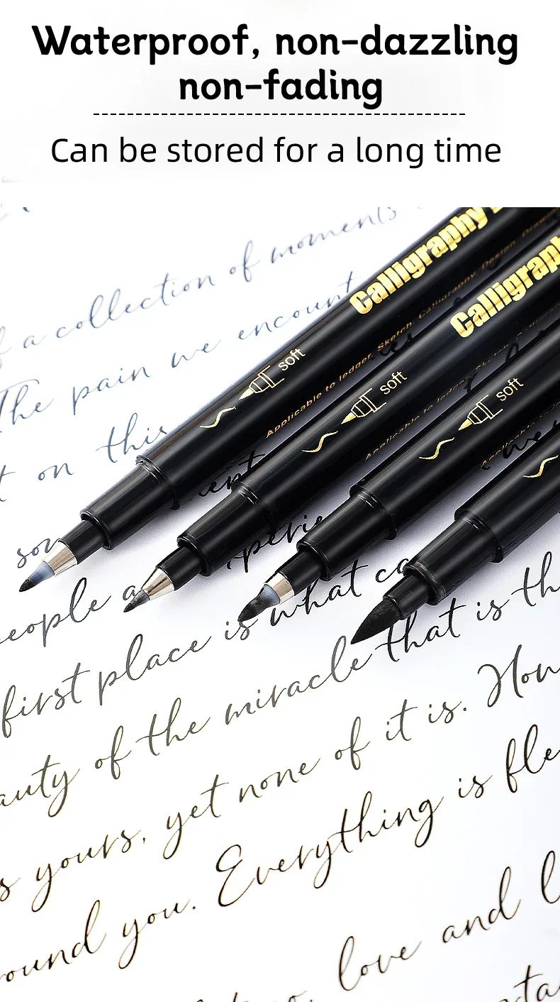 4-teiliges schwarzes Kalligrafie-Stiftset zum Zeichnen, Schreiben und Lernen, feine Pinselmarker, Kunstbedarf, Manga-Pinselstift, chinesisch – Detail 6