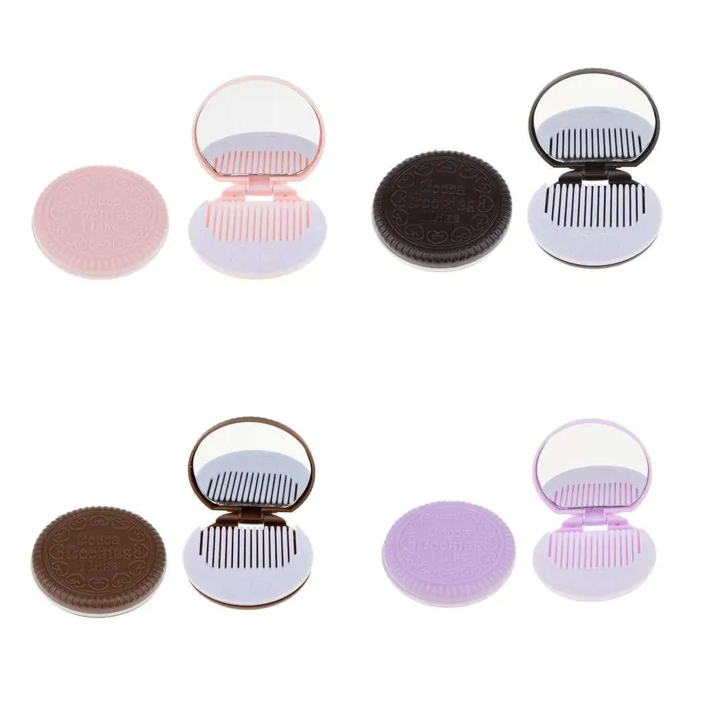 Miroir de Poche Rond et Compact Pliable avec Peigne, Accessoire de Maquillage et de Cosmétique, 2 Pièces