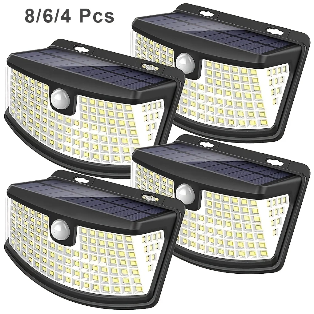 8/6/4 Packs Solar Motion Sensor Lights 120 LEDs With Reflector, 270° Wide Angle, IP65 Waterproof, Ideal For Outdoor Stairs, Yard, Pathway, Fence, Front Door, Garage, Deck, 18 Hours Continuous Lighting For Commercial Spaces (Malls, Hotels, Libraries)