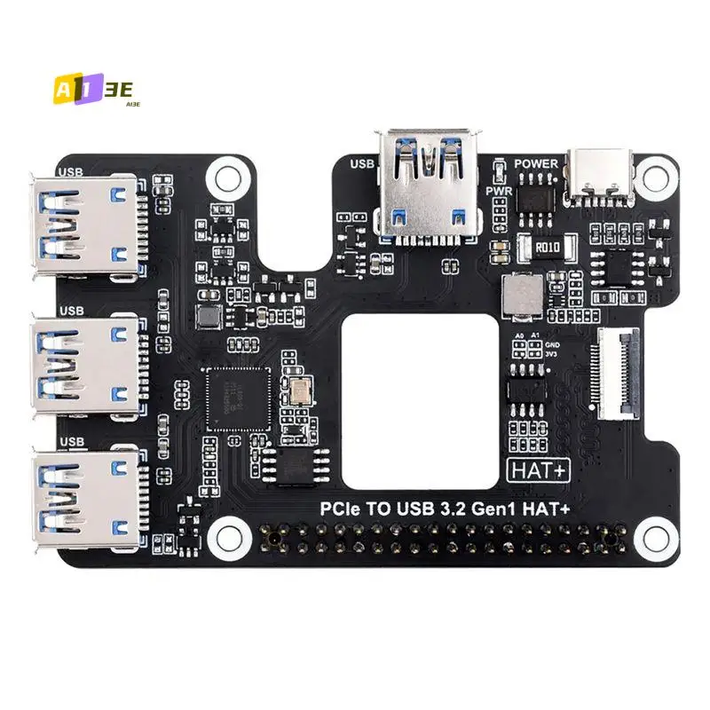 

A13E-для Raspberry Pi 5 Pcie к USB 3.2 Gen1 HAT Pcie к USB-концентратору 4 порта USB Plug and Play для Raspberry Pi 5