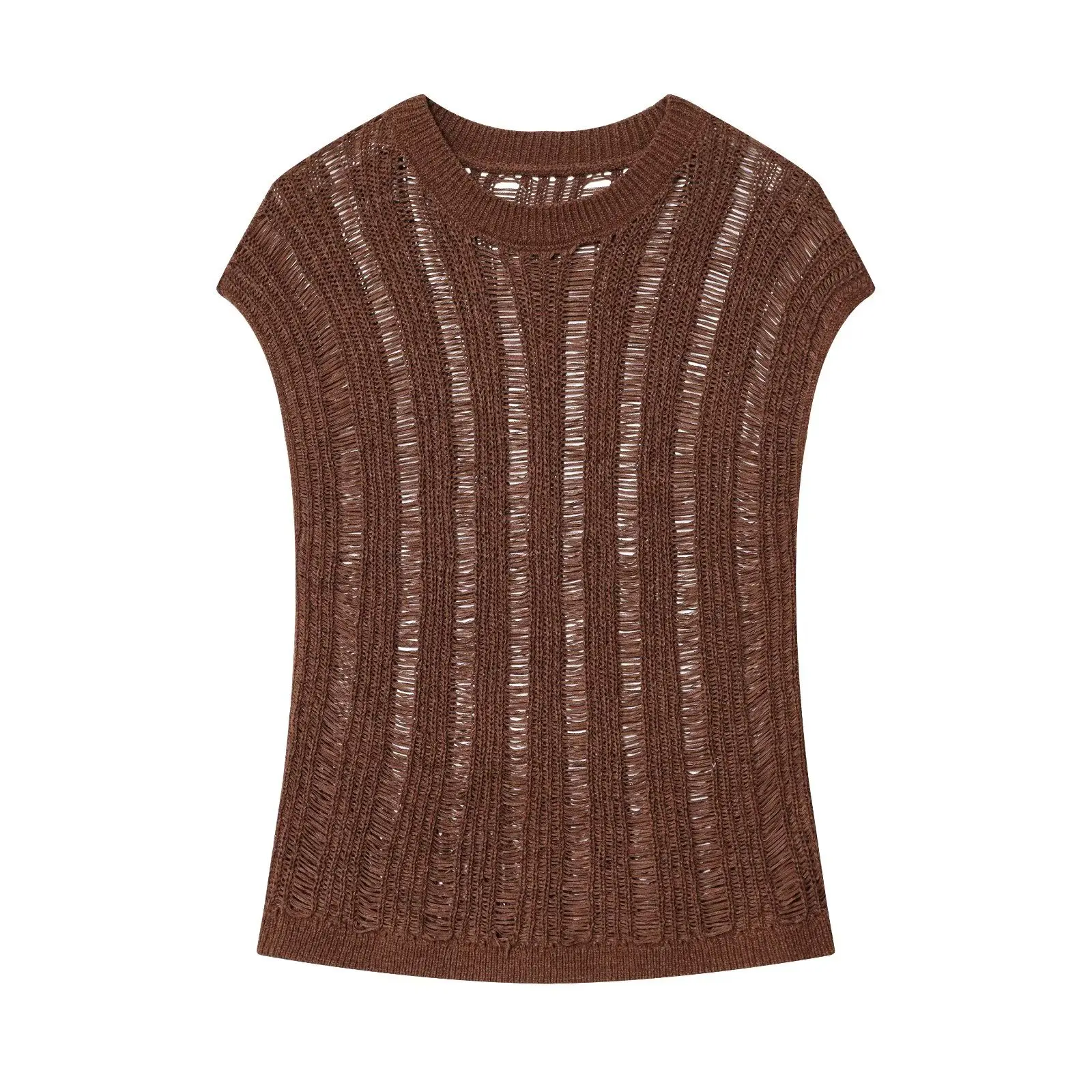 

Summer New Women's Sle Design Hollow out Knitted round Ne Svel Top Faionable Breathable Casual Color T-irt