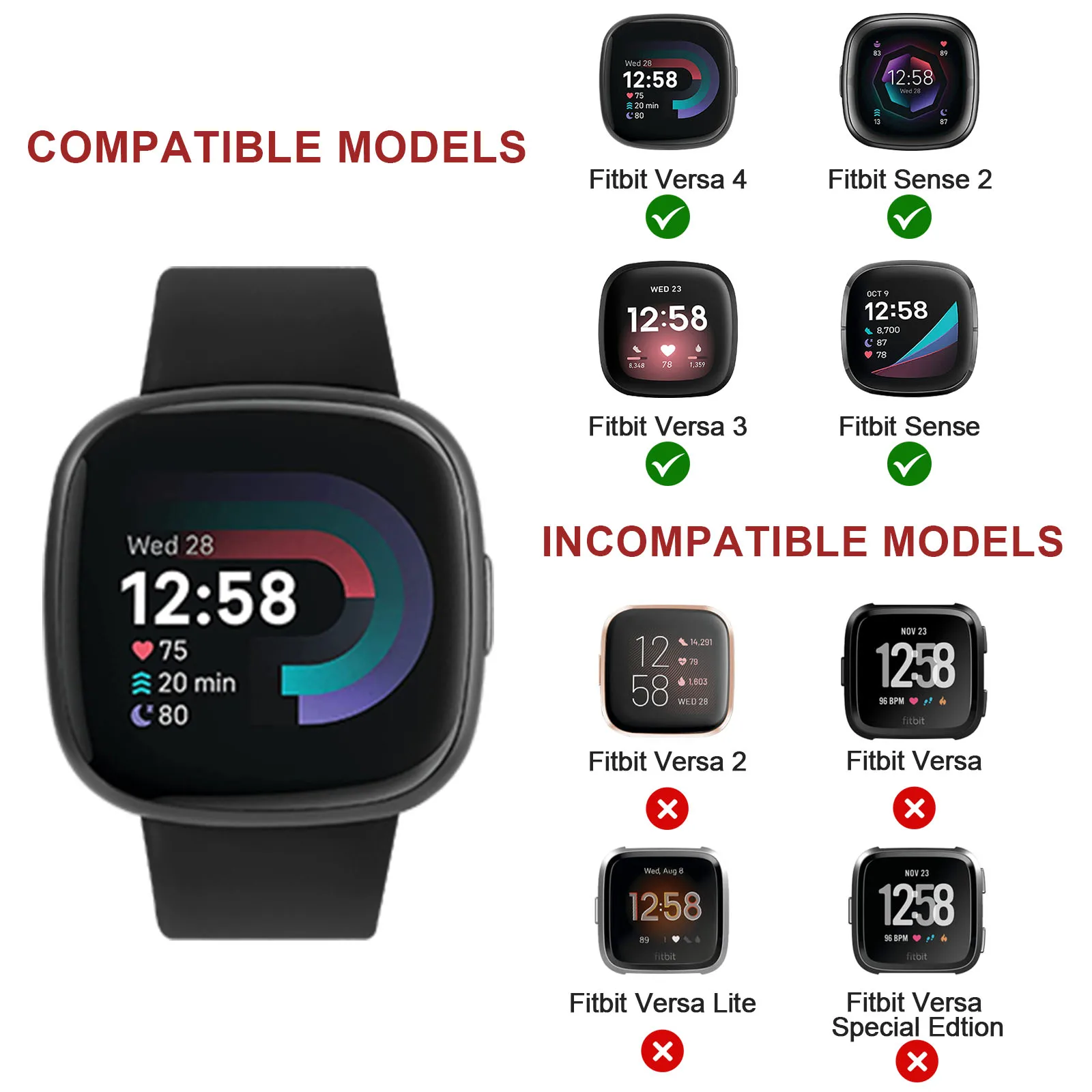 Cinturino in TPU morbido per Fitbit Versa 3/Versa sostituzione del braccialetto con cinturino a 4 cinturini per accessorio per cinturino Fitbit Sense/Sense 2