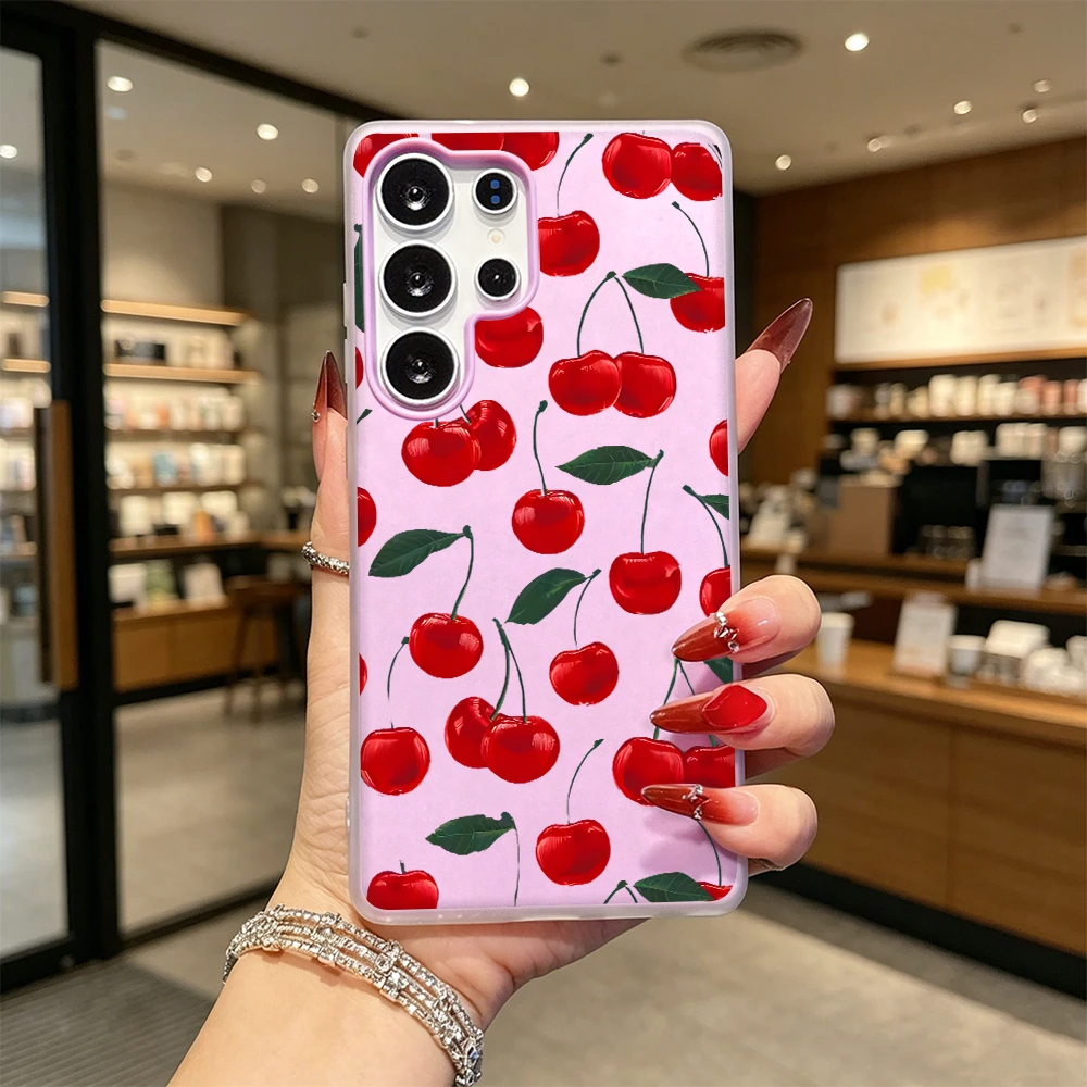 Red Cherry Print Shockproof Anti-Drop Dual Layer Jelly Soft Case For Samsung Galaxy S26 S25 S24 S23 S22 S21 S20 Ultra Plus