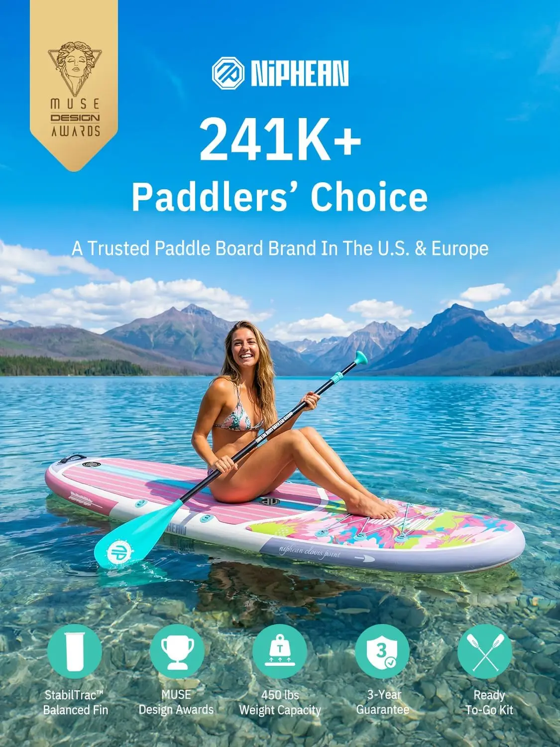 Inflatable Stand Up Paddle Board with SUP Accessories,Ballet Pink | 10'6'' SUP, Anti-Slip EVA Deck, 450 lbs Capacity