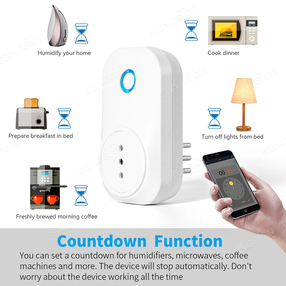 16A Chile Italy Wifi Smart Socket Tuya Smart Life APP Wireless Smart Plug with Power Monitor Timer Voice Works with Alexa Google