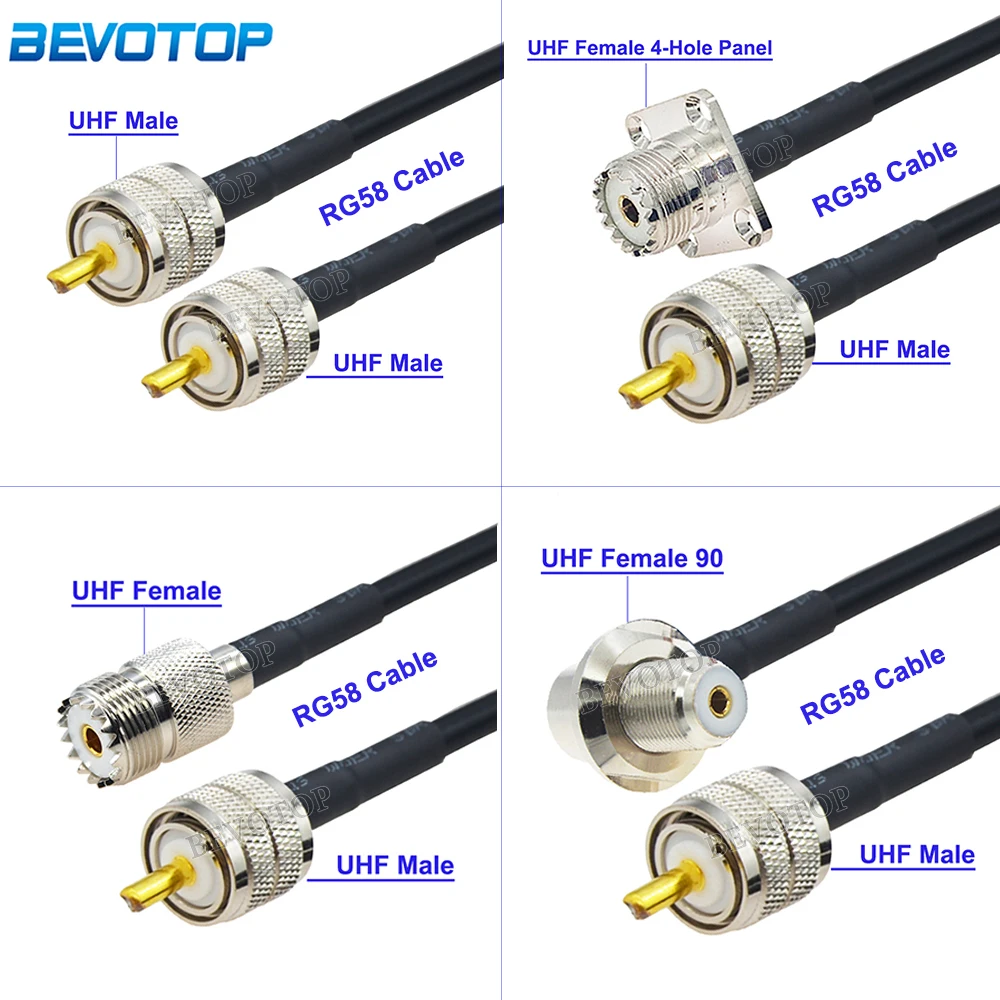 1Pcs RG58 PL259 UHF Male Plug to SO239 Female Jack UHF Male/Female Connector RG-58 RF Coaxial Low Loss Extension CB Radio Cable
