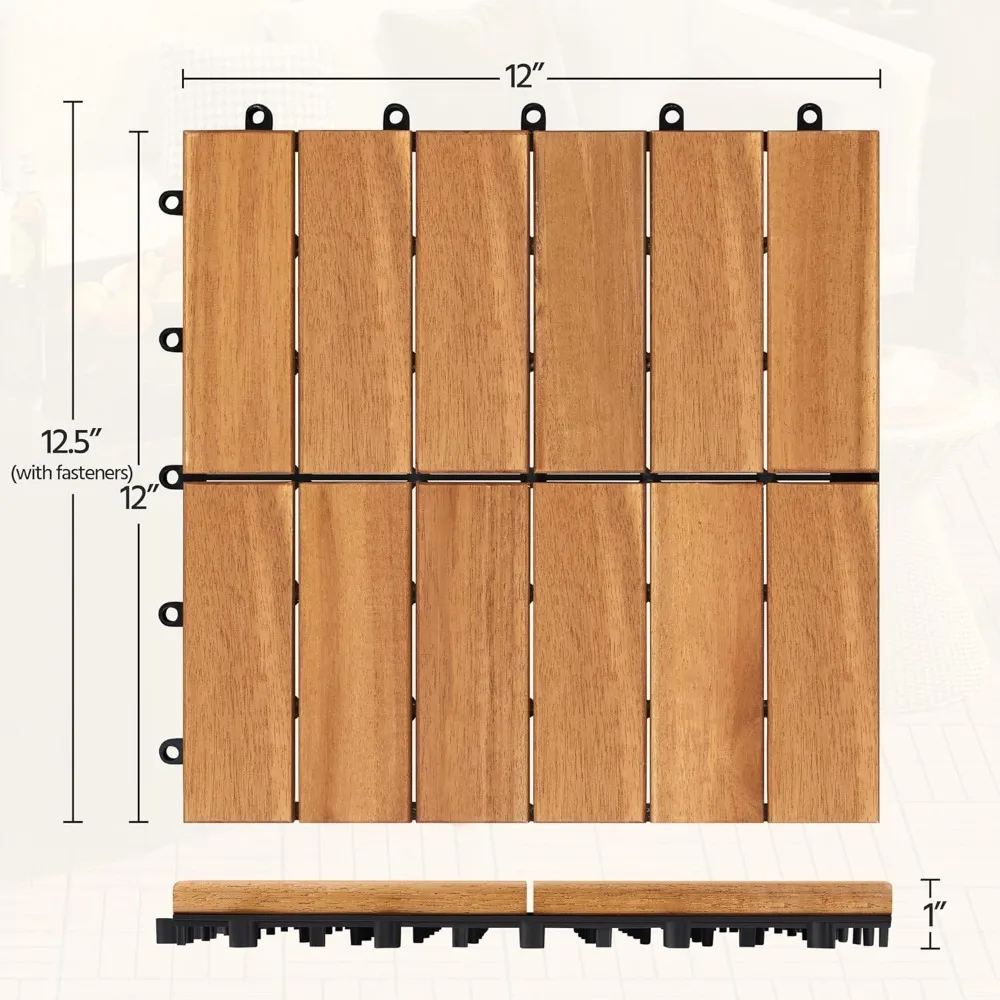 Garden flooring, 108 Acacia wood anti slip surface interlocking deck tiles for indoor and outdoor waterproofing, garden flooring