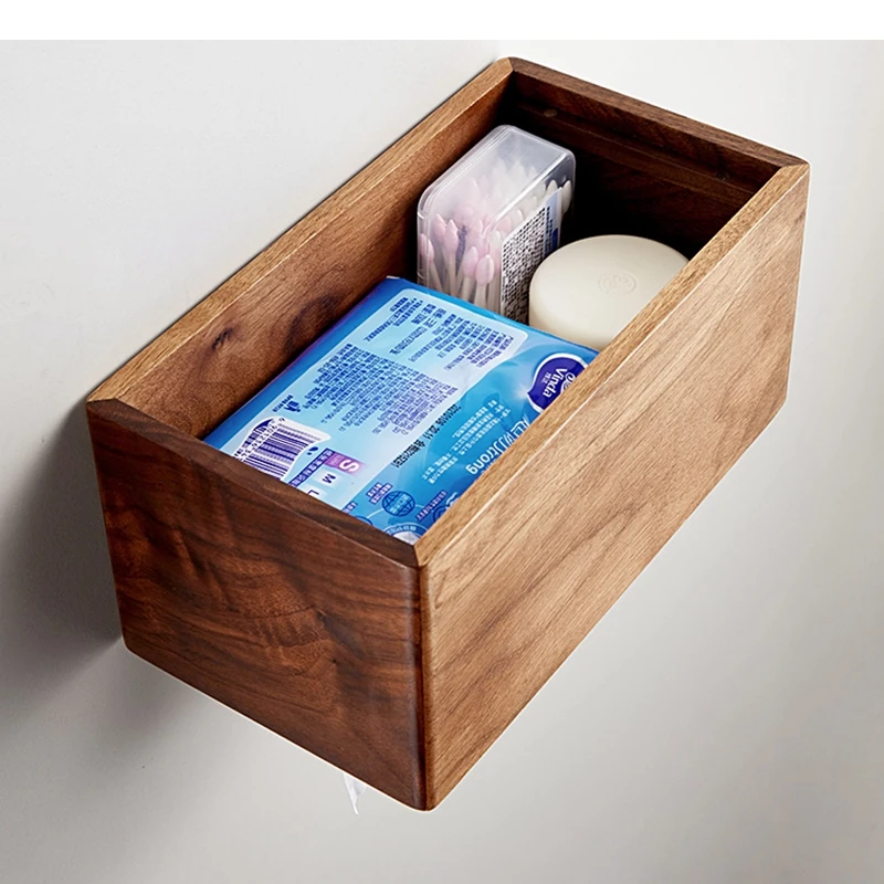 호두 나무 종이 타월 홀더 화장실 랙 가정용 벽 마운트 조직 보관 욕실 다기능 선반