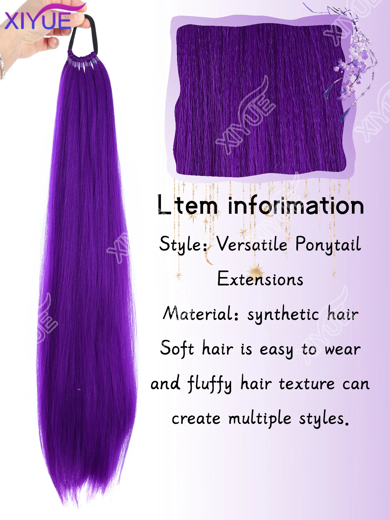 XIYUE Synthetic Purple 24 Inch Long Ponytail Extensions With Elastic Band Versatile DIY Braided Ponytail For Women