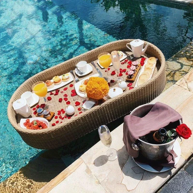 Bali B & B Swimming Pool Floating Tray Breakfast Afternoon Tea Dinner Plate Hotel Rattan Basket