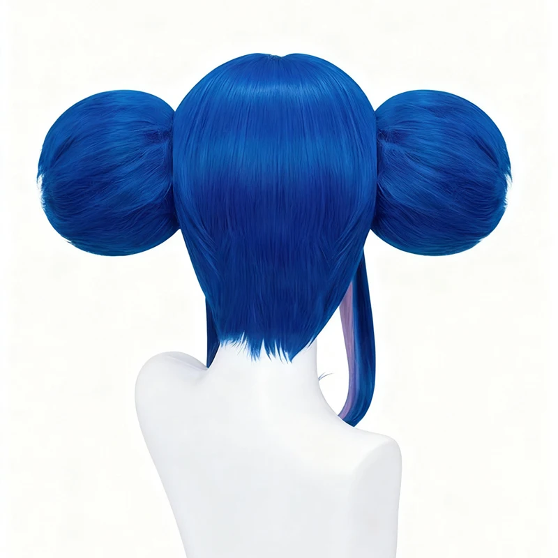 Ridders Van Guinevere Pruik Anime Cosplay Vrouwen Lolita Blauw Haar Halloween Cosplay Dubbele Broodjes Hoge Hittebestendige Gratis Pruik Cap