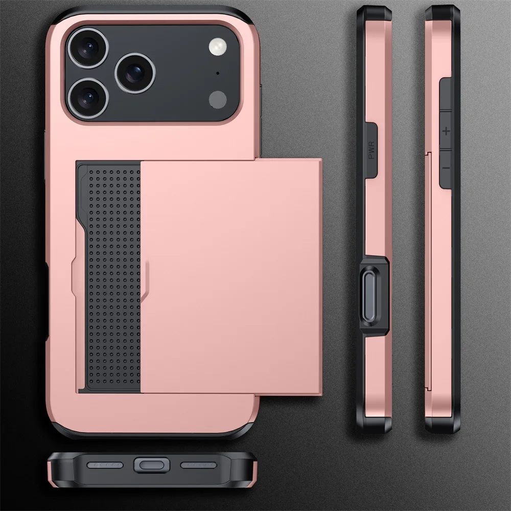 

Fashion Solid Color Hard Phone Case for iPhone Air 17e 16e 15 14 Plus 13 Mini 12 Pro Max with Sliding Card Slots