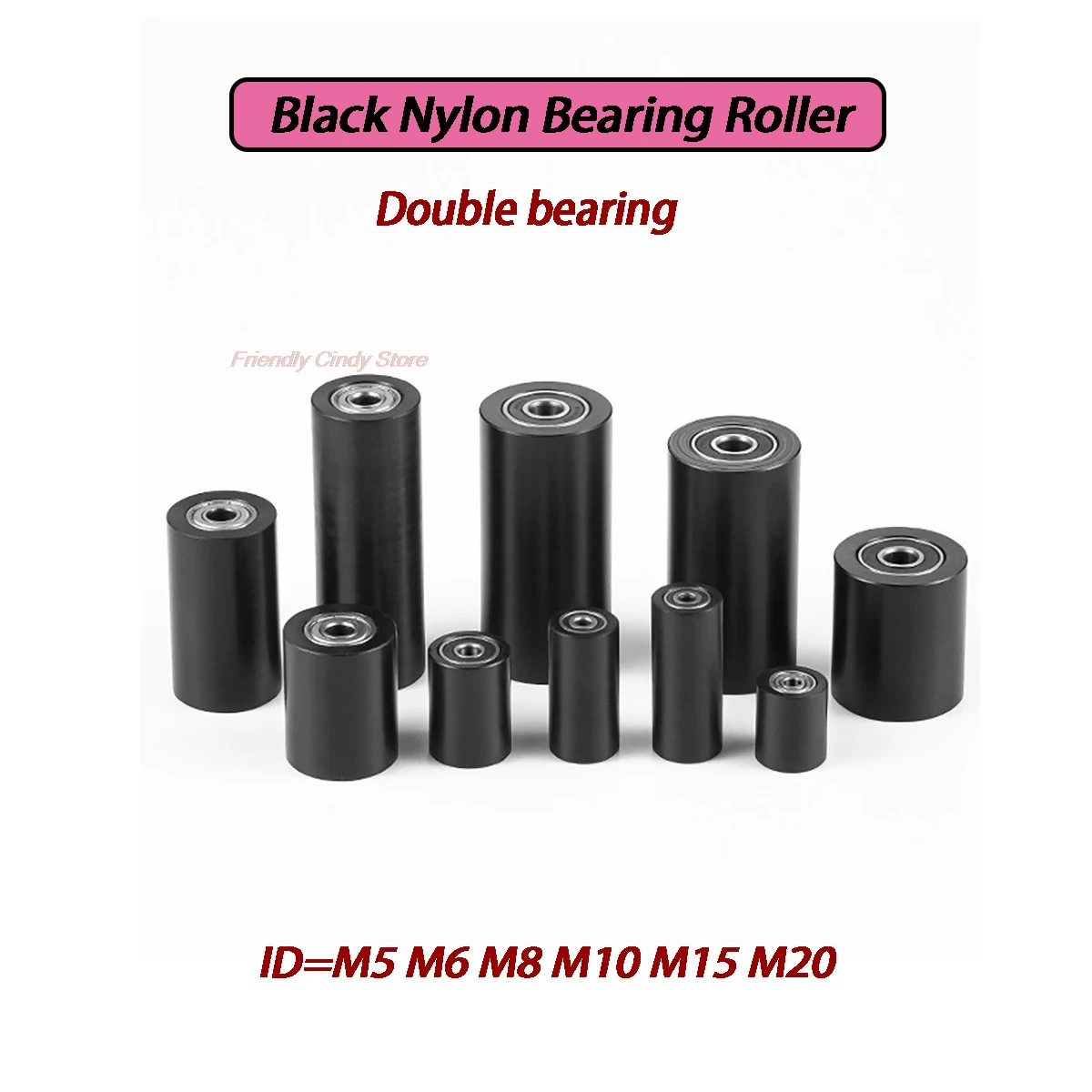 Black Nylon Bearing Roller Guide Rubber Coated Pulley Mechanical Equipment Plastic Wheel Double Bearing M5-M20