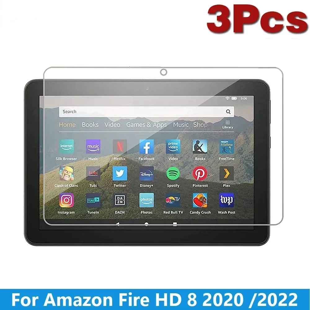 3Pcs HD Anti Scratch Tempered Glass Screen Protector For Amazon Kindle Fire HD 8 2020 2022 New Tablet Screen Protector