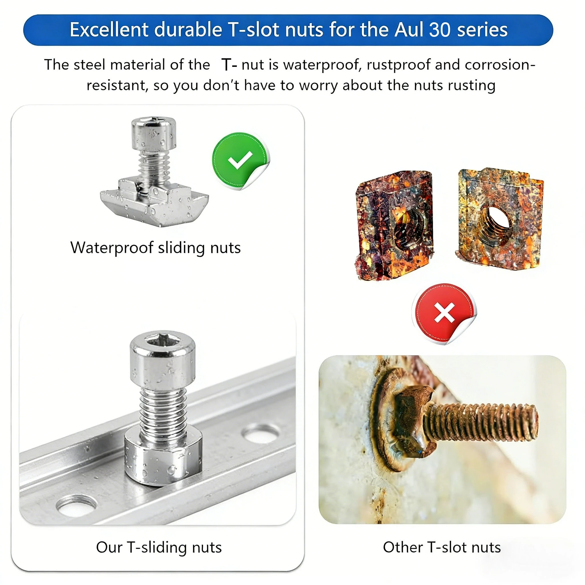 GOSUNDA 20 Stück T-Nut-Schienen und -Schrauben, 304 Edelstahl, M3/M4/M5/M6/M8-B-Nut – T-Nut-Gleitmutter. Für Aluminiumprofile - Schlitz – Detail 2