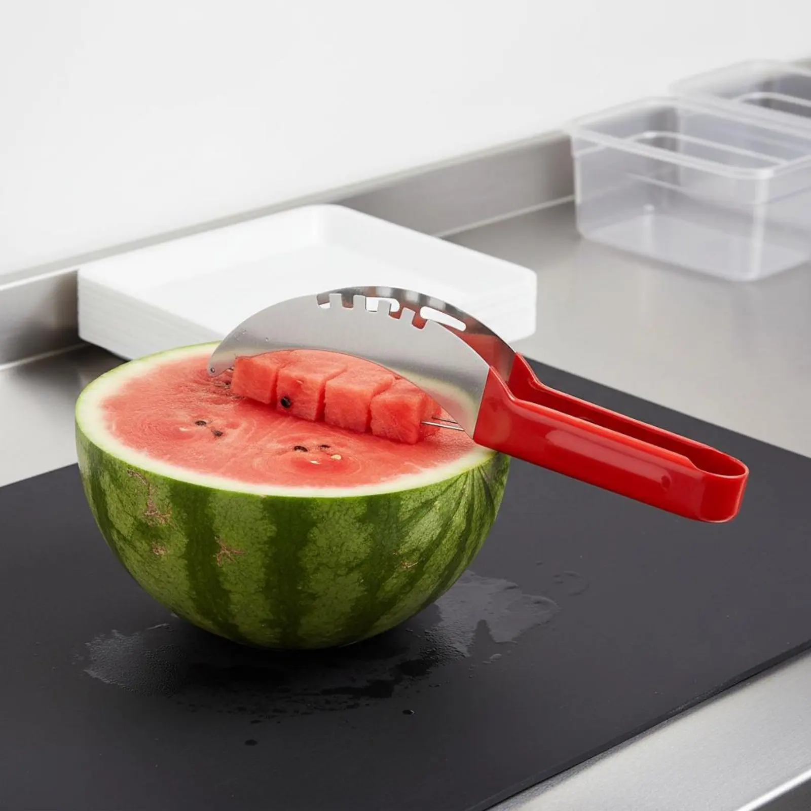 Watermelon Cube Cutter Food Grade Material Watermelon Cube Cutter Stainless Steel Fruit Corer Comfortable Grip Kitchen Gadget view 4