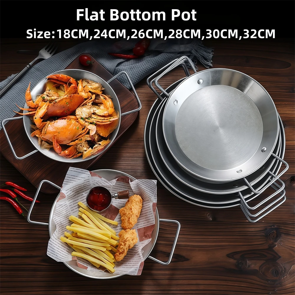 Olla de fondo plano con doble mango de acero inoxidable, olla de Paella con mango para cocinar en casa, cacerola de Paella, olla de arroz para mariscos, platos para aperitivos y Picnic, 1 ud.