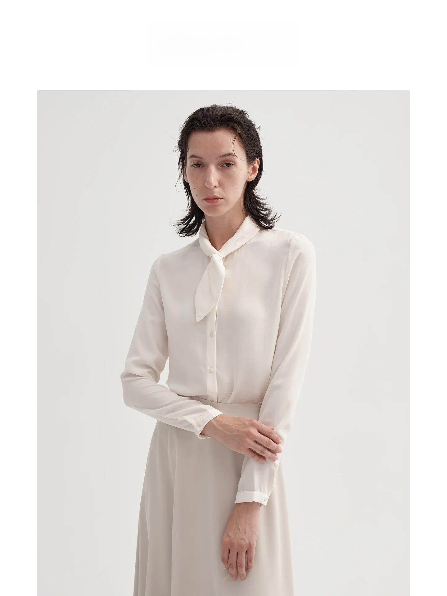 LeLenth White Long Sleeve Shirt Women's Commute Professional Interview Formal Graceful Drapey Blouse Polyester Fiber