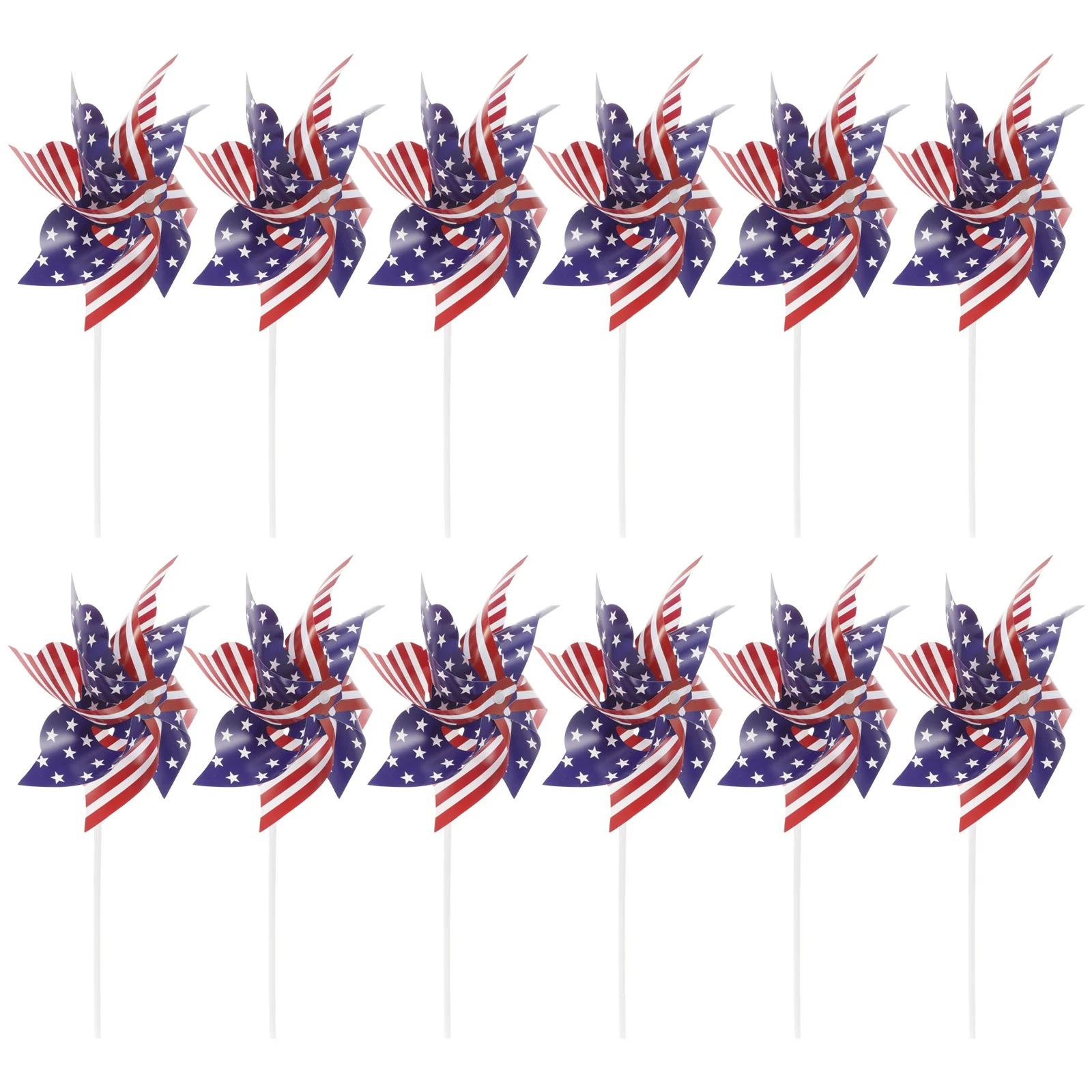

12 Pcs Patriotic Pinwheel Memorial Day Decor 24x30 Hollow Rod Windmill Yard Garden Outdoor Reusable