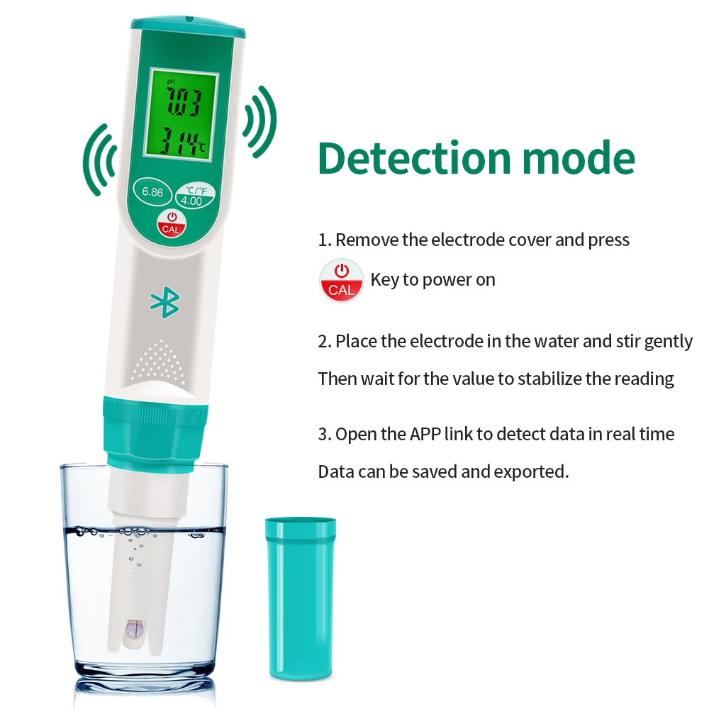 الذكية بلوتوث مقياس درجة الحموضة 2 في 1 PH كاشف درجة الحرارة APP التحكم جهاز اختبار جودة المياه مقاوم للماء التحقيق PH اقلام الفحص لحمام السباحة