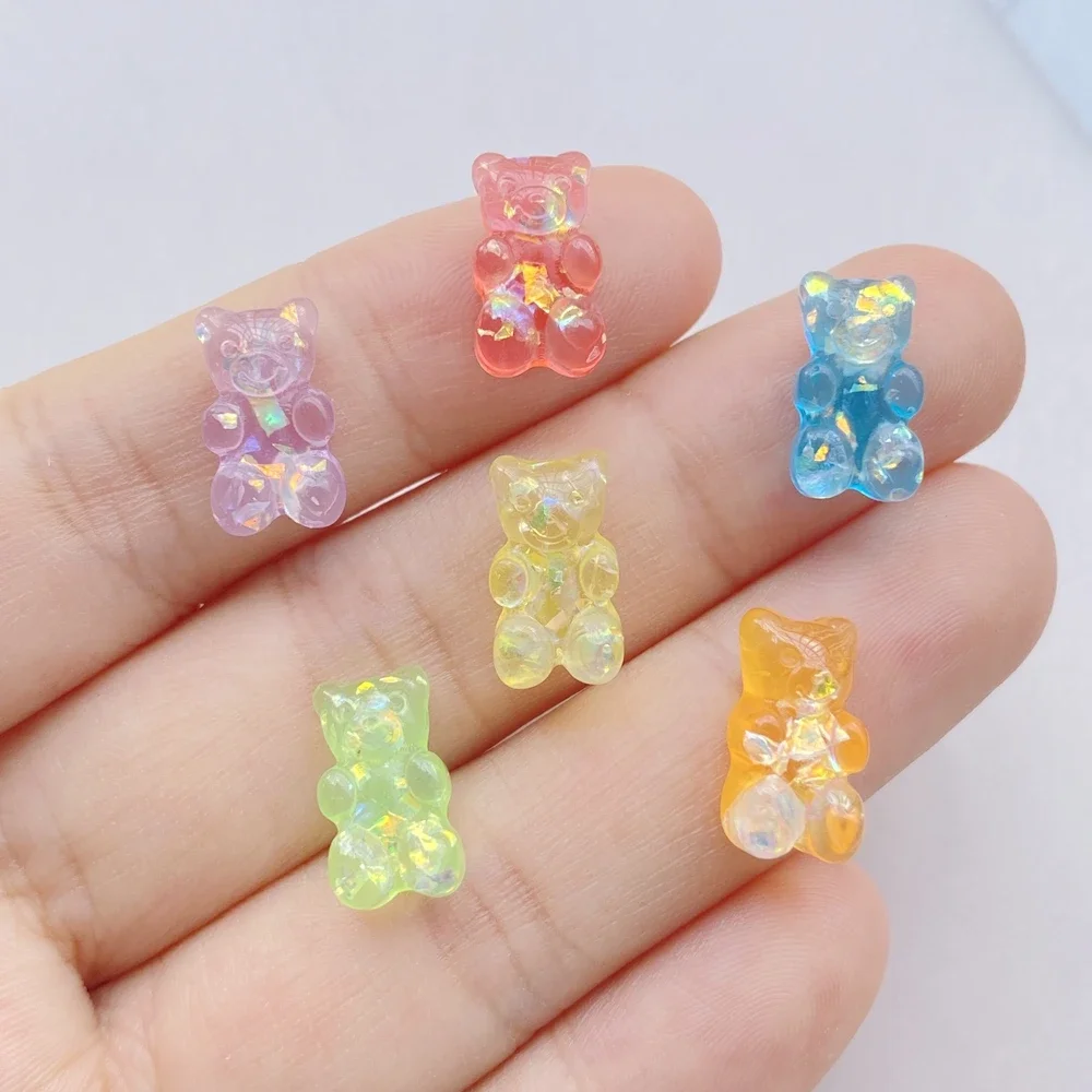 20Pcs Cute Mini Cartoon Shiny Bear Resin Nail Art Art Rhinestones DIY Craft For Nail Decorations 3D Decorations Jewelry