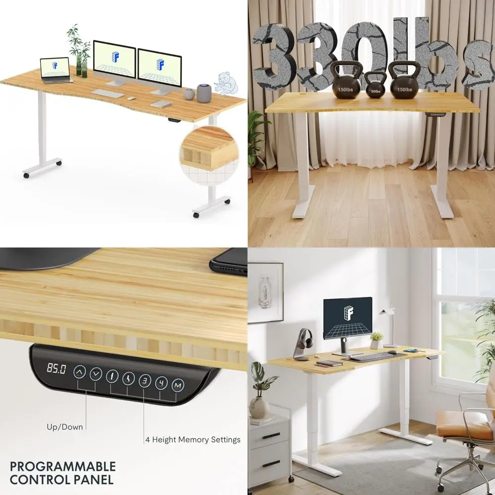 

Electric Height Adjustable Stand Up Desk 78x30 Inch Bamboo Dual Motor 3-Stage Whole-Piece Board Desk for Office Use