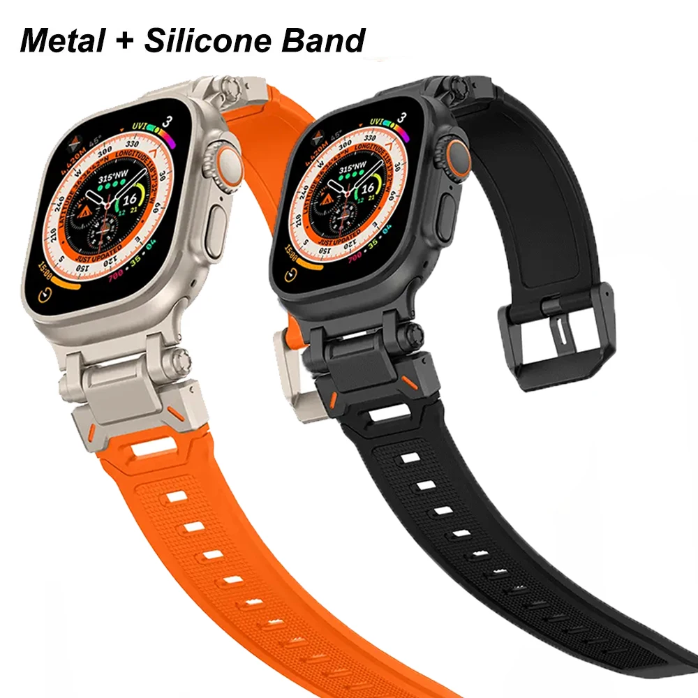 

Metal + Silicone Strap For Apple Watch Series 10 46mm 9 8 7 6 5 4 3 42/44/45mm Luxury Watch Band For iwatch Ultra 49mm Bracelet