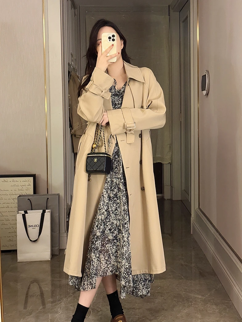 

Trench Long Coat Woman Brown Zipper Cyberpunk Tight Waist Split Hem Pu Stylish Belted Fit Travel Holiday Tops Commute Wear