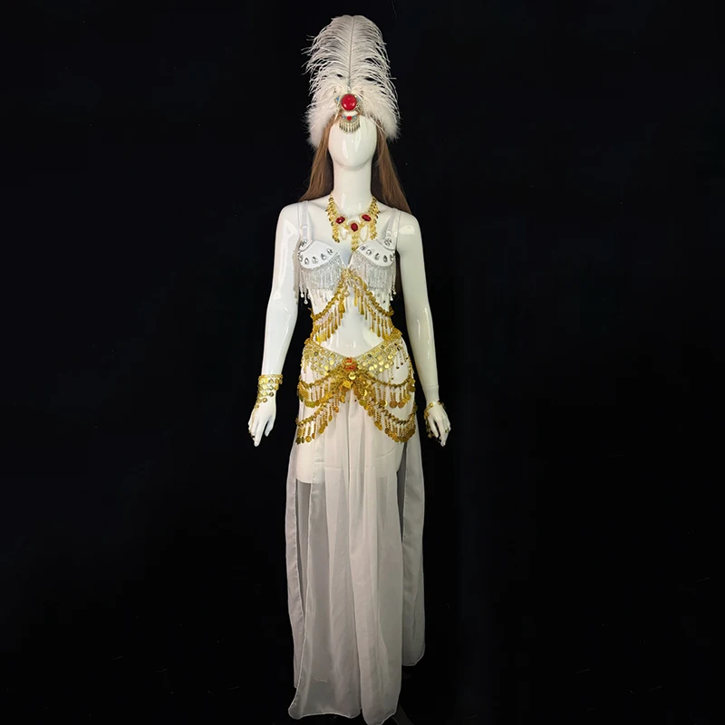 اسحب كوينز زي امرأة تظهر البدلة مثير غريبة بريق المرحلة زي حفلة الهذيان الملابس جوجو راقصة الزي الذهب الأبيض VDL4995