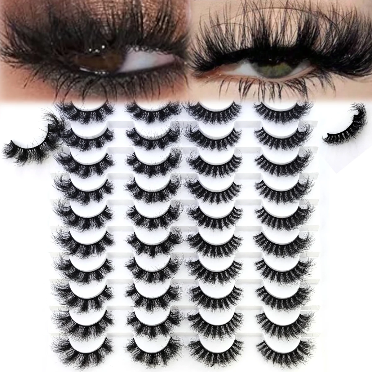 AMSDCN 20 pairs of cat eye eyelashes fluffy 3D artificial mink eyelashes strip-shaped fluffy curly false eyelashes extended eyel