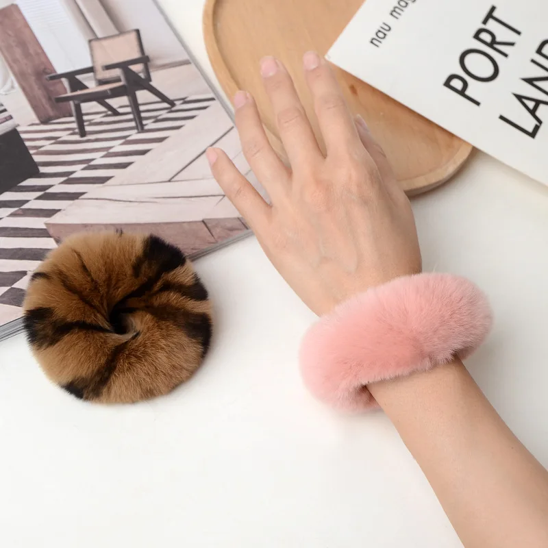 Women Fashion Fluffy Elastic Hair Rubber Bands Winter Warm Fur Scrunchies Soft Striped Pattern Hair Rope DIY Hair Accessories