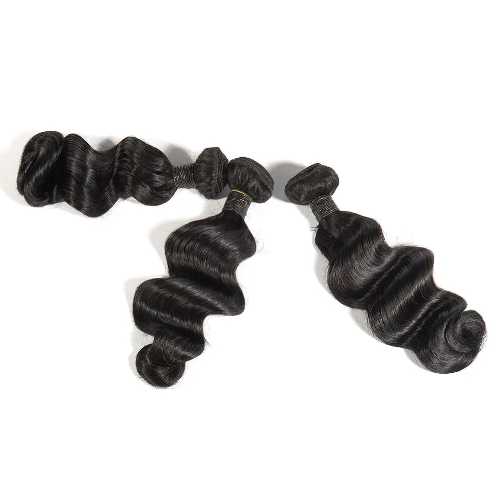 16 Inch Human Hair Bundles Loose Wave Bundles Brazilian Hair Weave Bundles Human Hair Natural Color Double Weft Hair Extensions