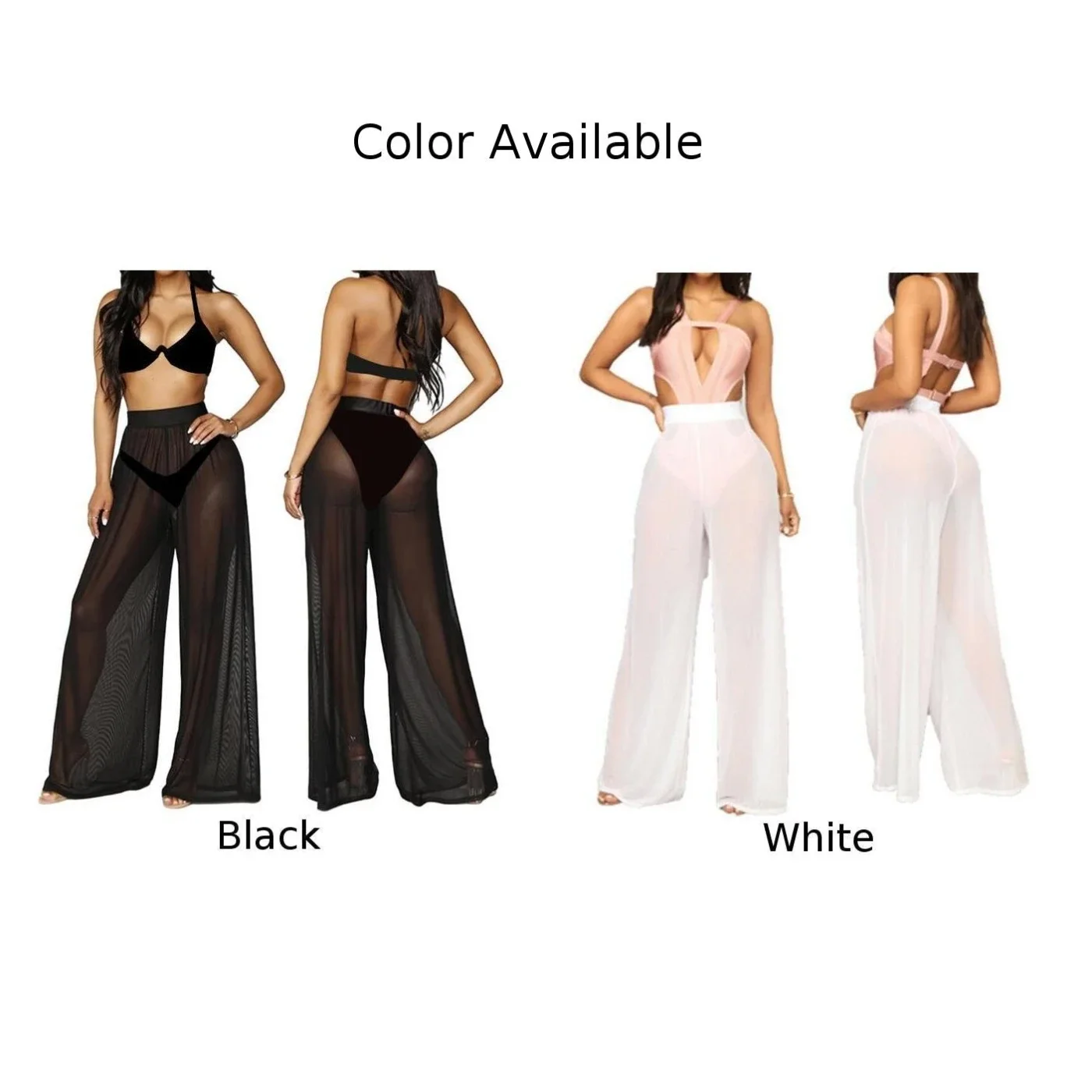 Daily Leisure Shopping Trousers Pants Leg Long Loose Mesh Polyester Sheer Soft Solid Color Transparent Wide Beach