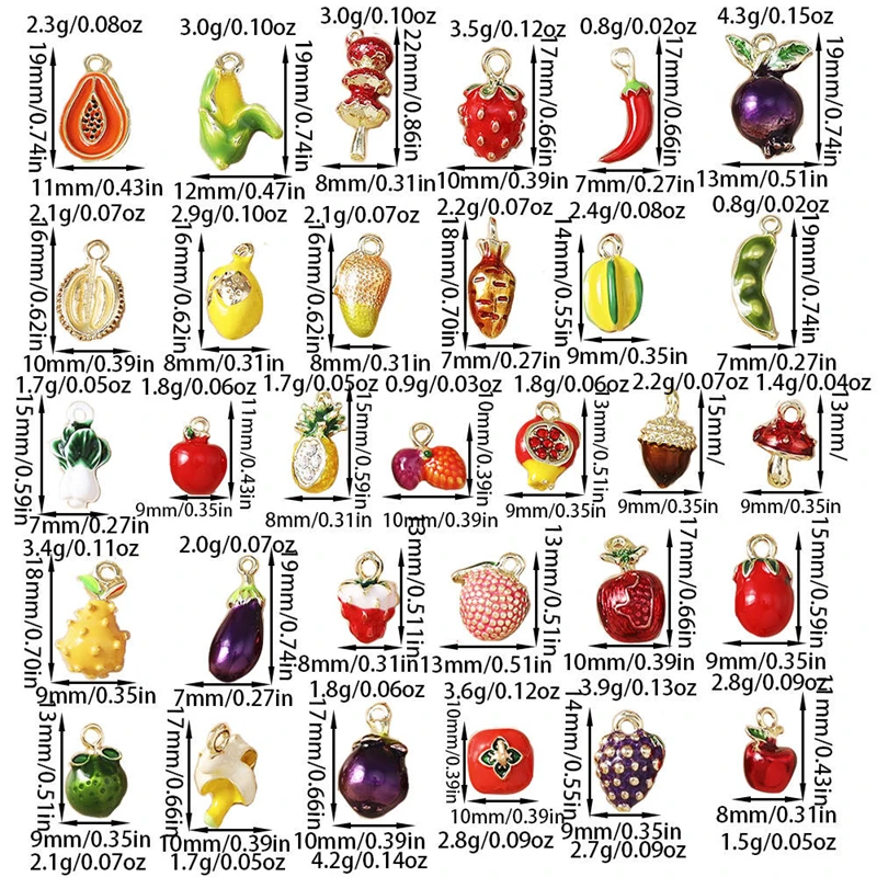5 Stück Niedliche Gemischte Obst- und Gemüseanhänger: Kirsche, Traube, Mais - Emaille-Charms für DIY Schmuckherstellung, Halsketten und Ohrringe – Detail 1