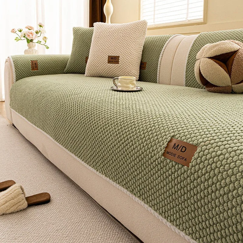 Modern Solid Color Flannel Sofa Pad Warm Soft Plush Non Slip Couch Mat Minimalist Living Room Decorative Sofa Cushion 1pcs
