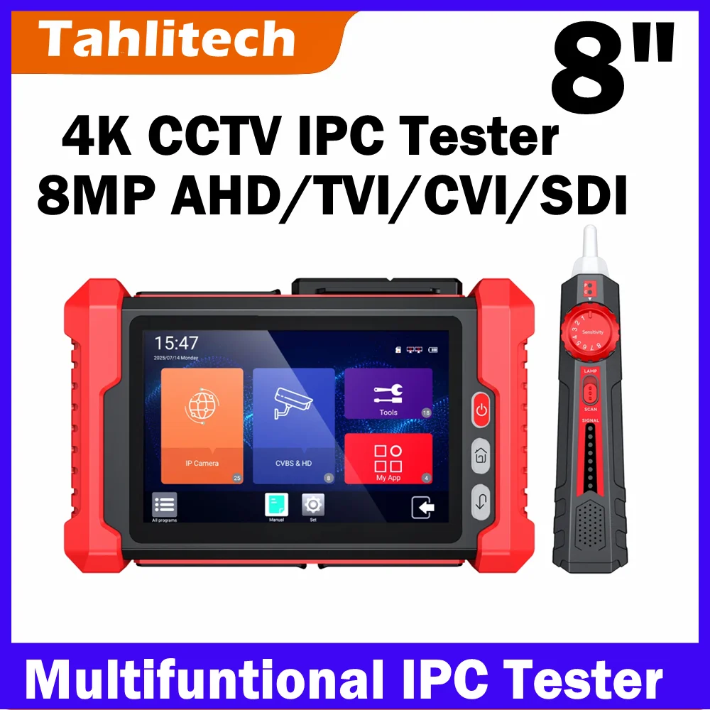 

8-Inch Touch Screen CCTV IPC Tester Monitor HDMI VGA 8MP AHD TVI CVI Cable Tester IP Camera Tester OTDR PSE TDR VFL