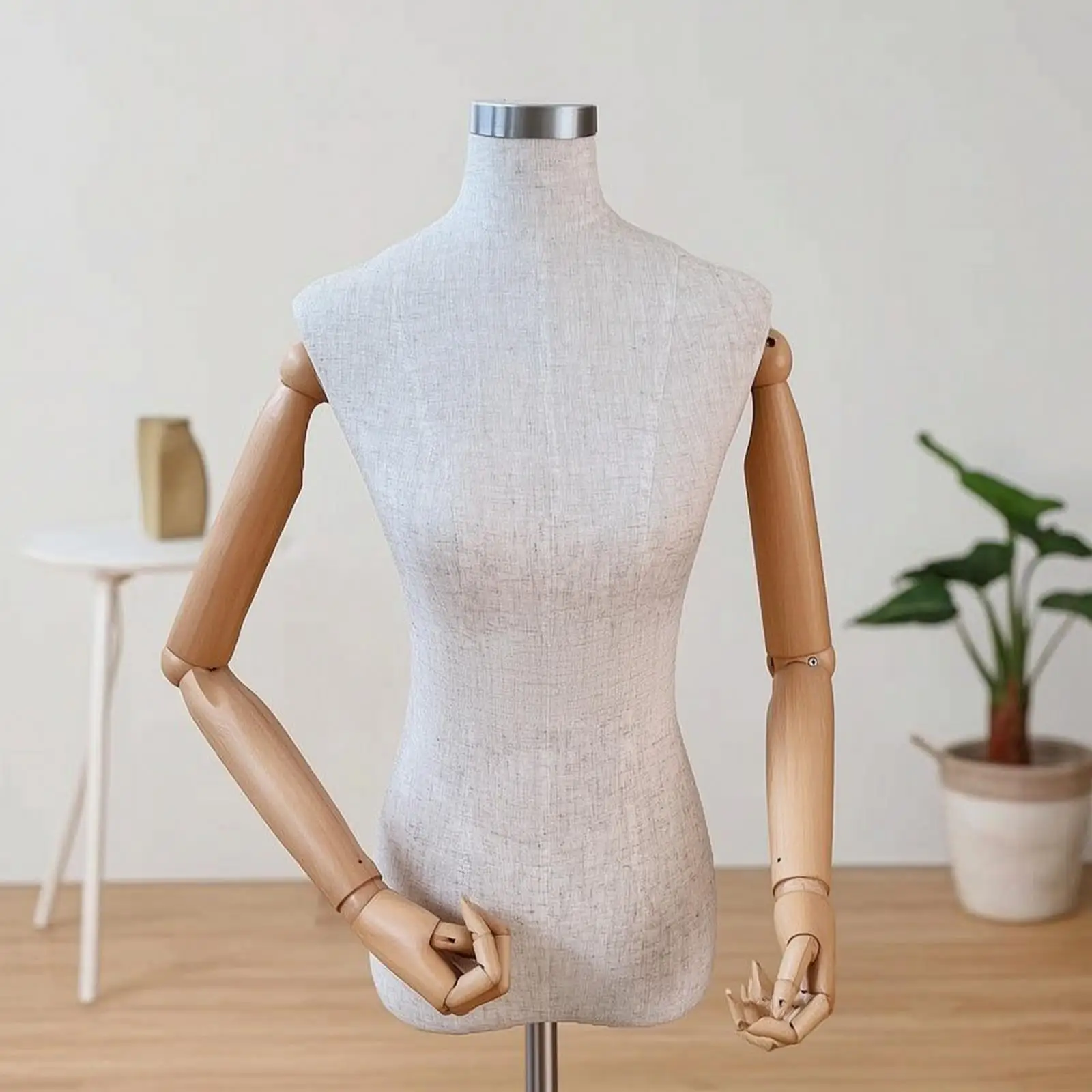 Mannequin with Wooden Arms clothCovered Female Mannequin Torso Half-Body Torso with Wooden Arms for Stylists, Clothing Stores,