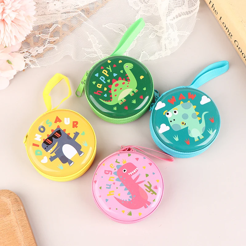 Lovely Dinosaur Round Coin Purses Cute Print Wallet Zipper Change Purse For Boys Girls Earphones Storage Pouch