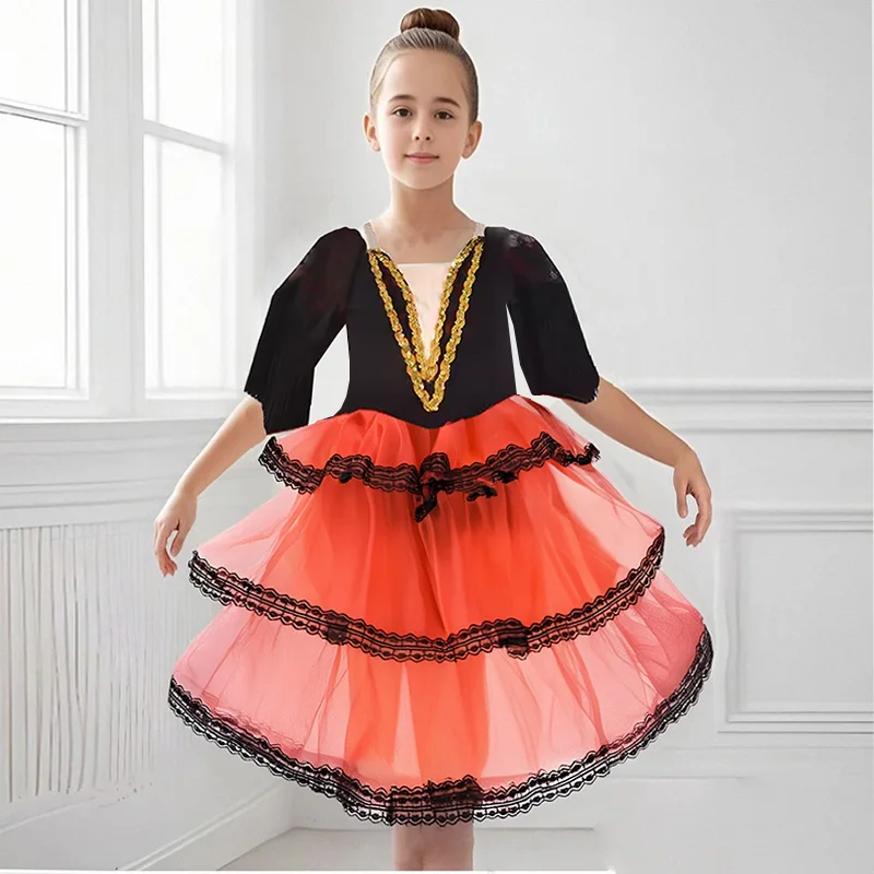 

Детская одежда для бальных танцев, балетное платье с блестками и цветочным узором для девочек, платье-пачка для современных танцев, балетное платье принцессы для девочек