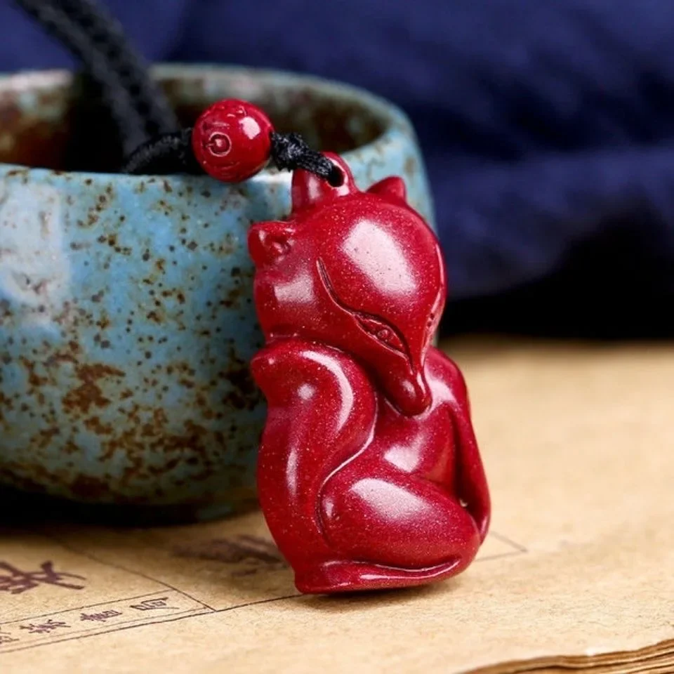 Fashion Cinnabar Jade Lovely Fox Pendant Necklace Jewellery Chinese Hand-Carved Healing Women Man Luck Gift Sweater Chain - Image 6