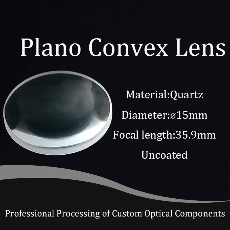 Jgs1 Quartz Plano-convex Single Convex Lens, Diameter 15mm, Focal Length 35.9mm, Transparent