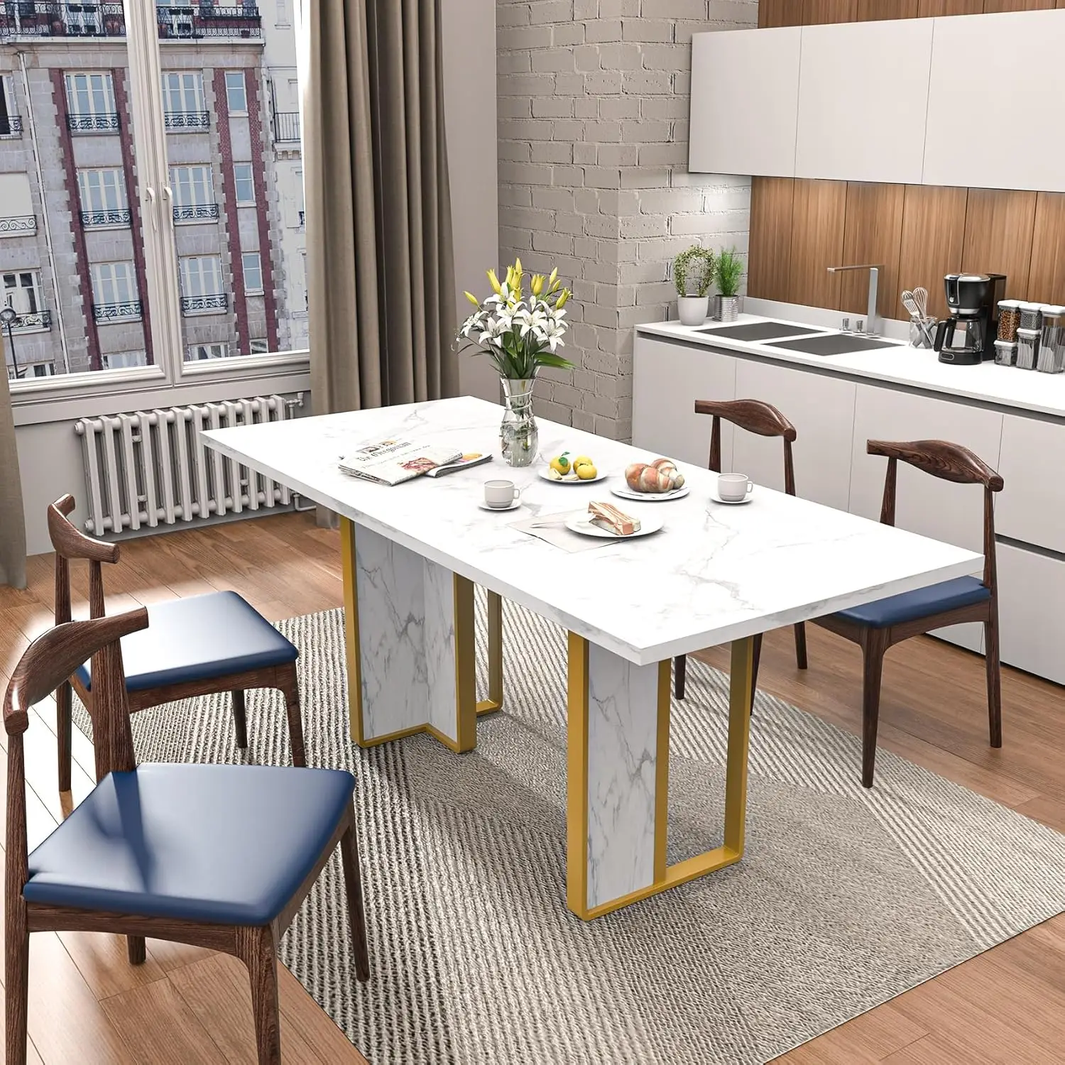 

Обеденный стол 71 дюйм для 6-8 человек, кухонный стол в стиле фермерского дома с большой столешницей, прямоугольный обеденный стол, на заказ