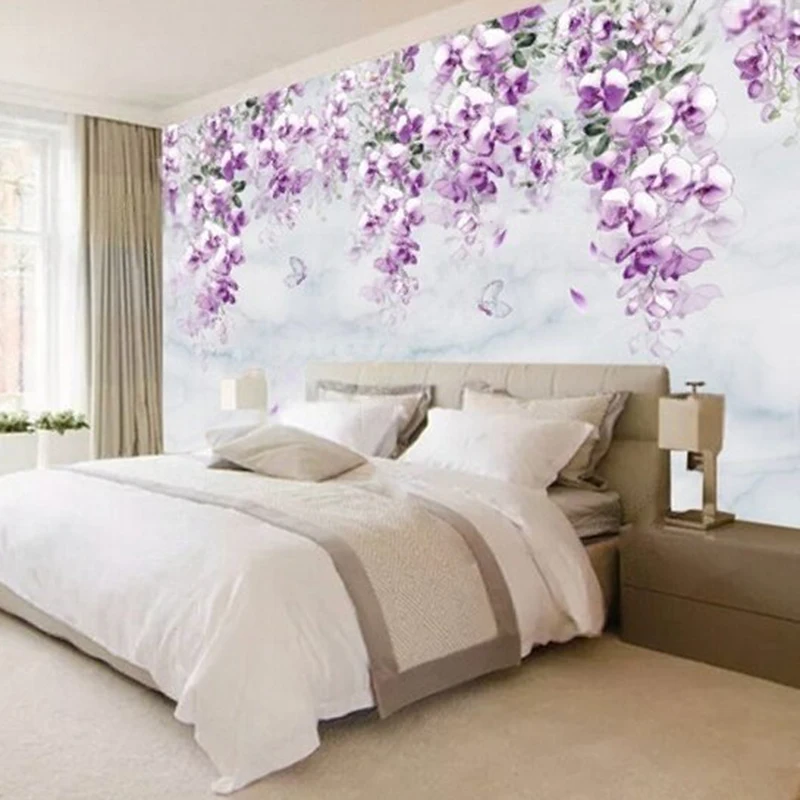 Modern Minimalist Hand-Drawn Colorful Country-Style Purple Scented Flower Beautiful Kitchen Closet Background Wall