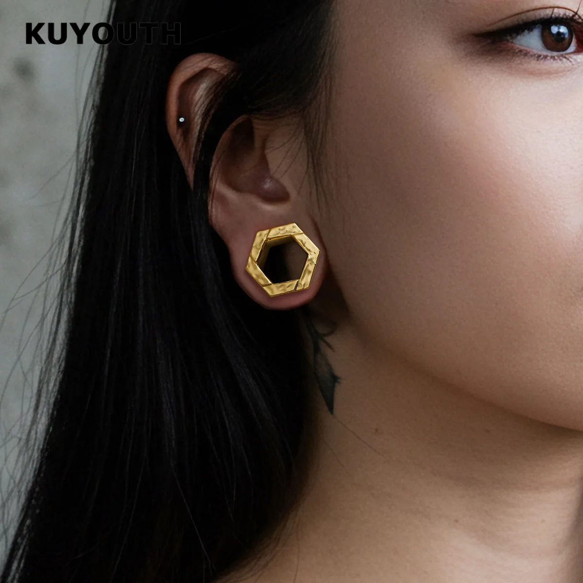 KUYOUTH Hexagon Ear Tunnel Trendy Gauge Stretcher Copper Durable Punk Body Piercing Expander Plug Jewelry