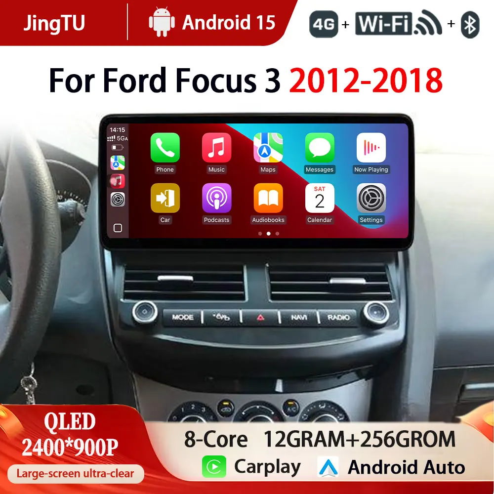 Multimedia Player For Ford Focus 3 2012-2018 Wireless Carplay Android Auto Touch Screen 12.3 inch Bluetooth GPS Navigatio